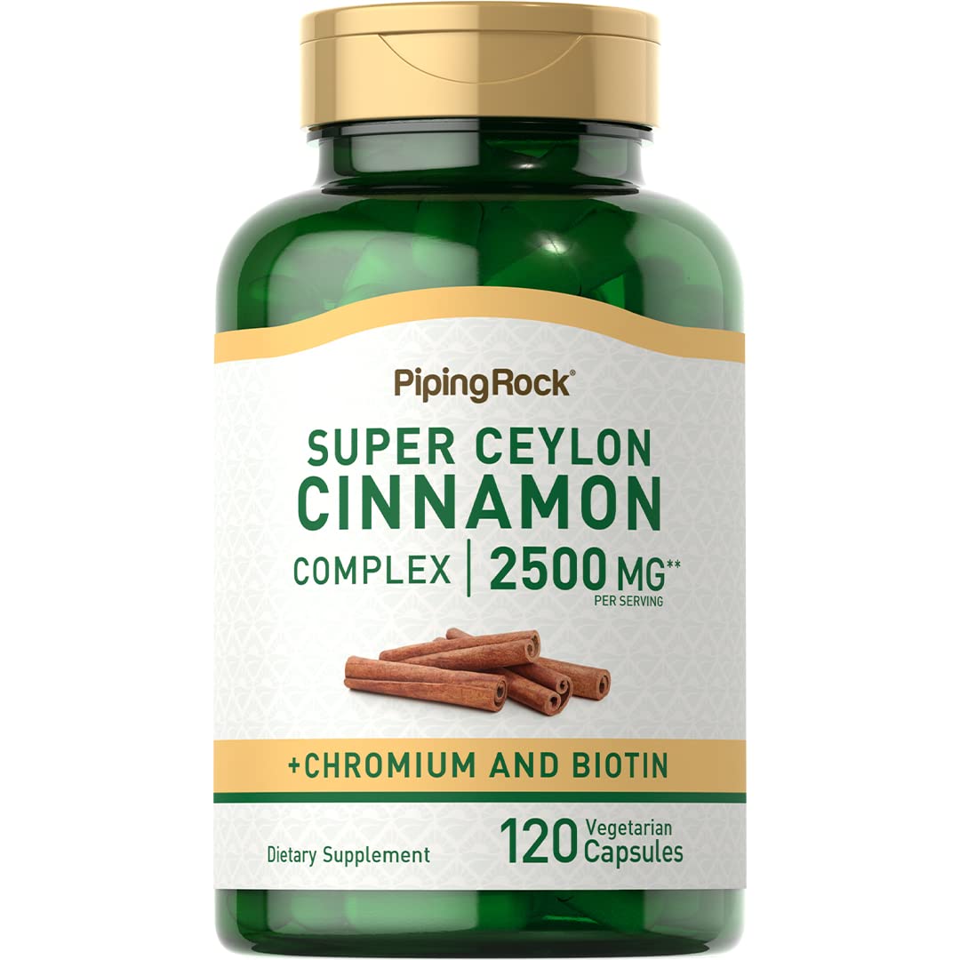 Piping Rock Ceylon Cinnamon Capsules | 120 Pills | Complex Supplement with Chromium and Biotin | Vegetarian, Non-GMO, Gluten Free - Maple Wellness Supplements