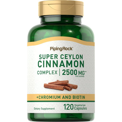 Piping Rock Ceylon Cinnamon Capsules | 120 Pills | Complex Supplement with Chromium and Biotin | Vegetarian, Non-GMO, Gluten Free - Maple Wellness Supplements