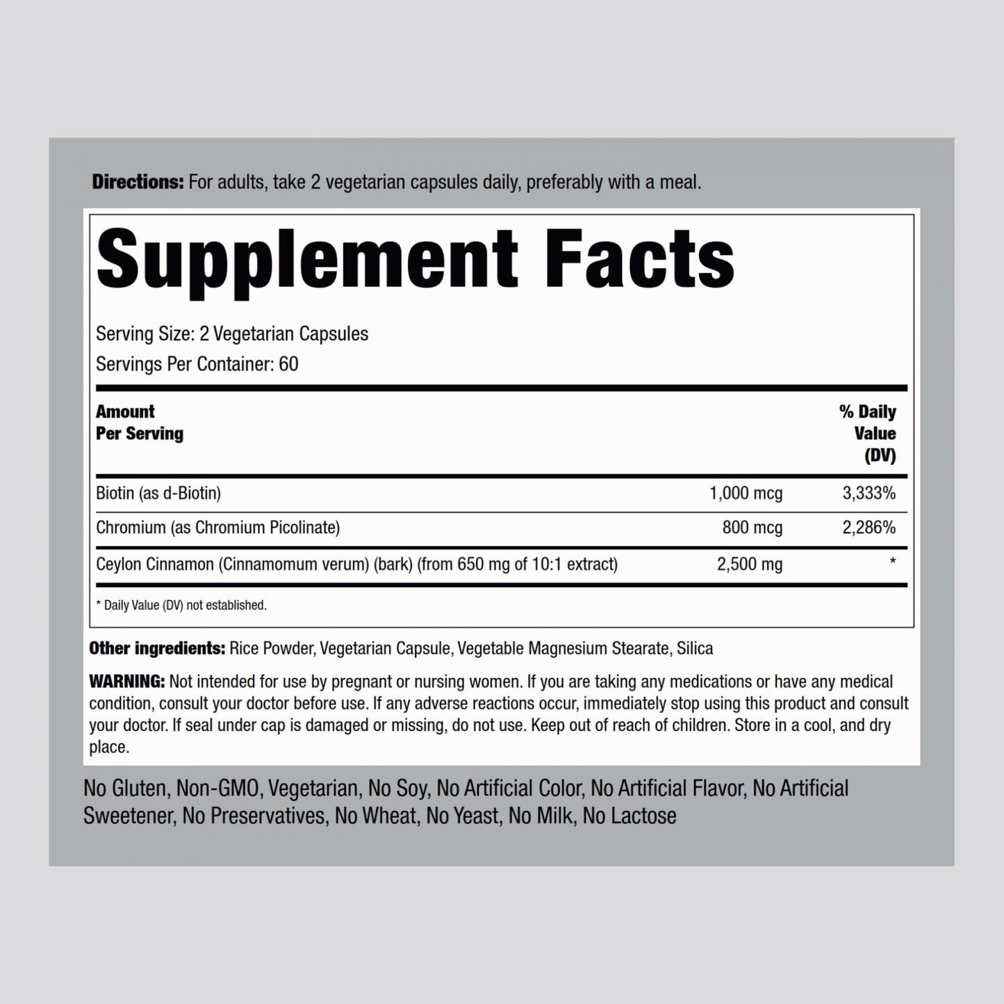 Piping Rock Ceylon Cinnamon Capsules | 120 Pills | Complex Supplement with Chromium and Biotin | Vegetarian, Non-GMO, Gluten Free - Maple Wellness Supplements
