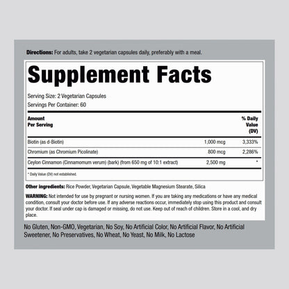 Piping Rock Ceylon Cinnamon Capsules | 120 Pills | Complex Supplement with Chromium and Biotin | Vegetarian, Non-GMO, Gluten Free - Maple Wellness Supplements