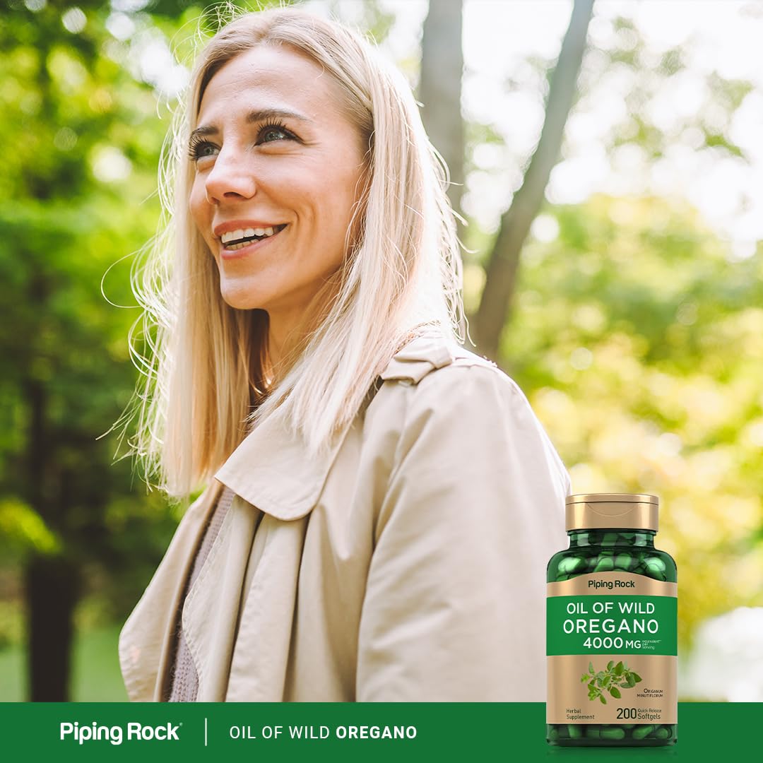 Piping Rock Oregano Oil Softgel Capsules | 200 Pills | Herbal Extract Supplement | Wild Harvested | Non-GMO, Gluten Free - Maple Wellness Supplements