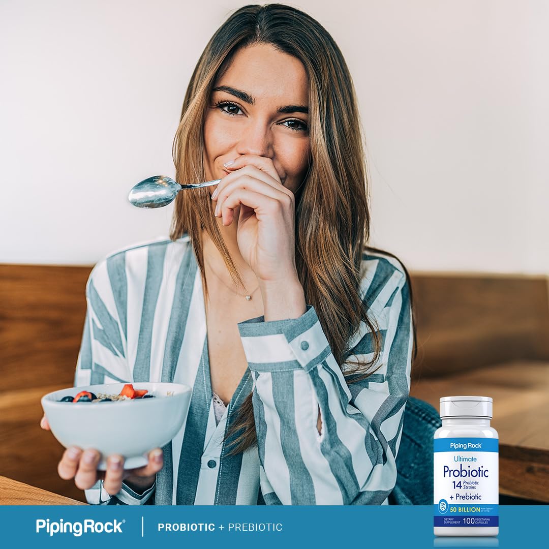 Piping Rock Probiotic and Prebiotic for Women and Men | 50 Billion CFU | 100 Capsules | Ultimate 14 Strain Supplement | Vegetarian, Non-GMO, Gluten Free - Maple Wellness Supplements