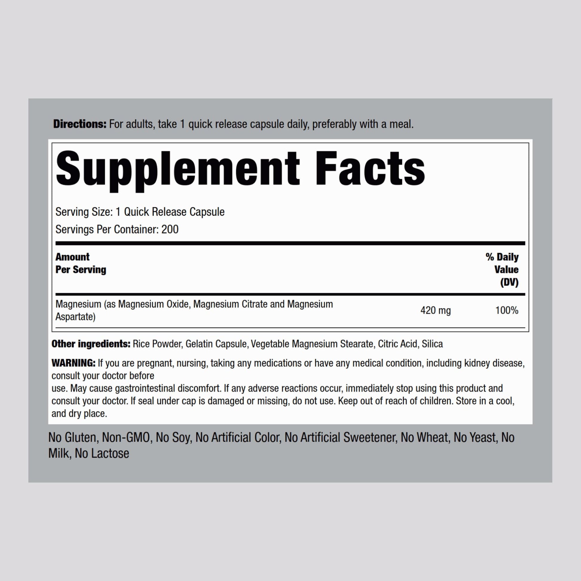 Piping Rock Triple Magnesium Complex | 420 mg | 200 Capsules | Magnesium Oxide, Citrate, and Aspartate Supplement | Non-GMO, Gluten Free - Maple Wellness Supplements