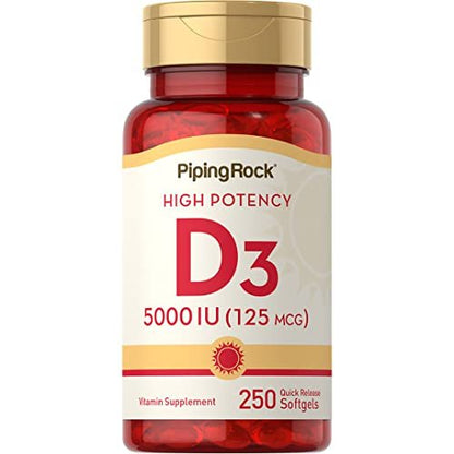 Piping Rock Vitamin D3 5000 IU | 250 Softgels | High Potency Supplement | Non-GMO - Maple Wellness Supplements