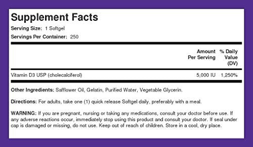 Piping Rock Vitamin D3 5000 IU | 250 Softgels | High Potency Supplement | Non-GMO - Maple Wellness Supplements
