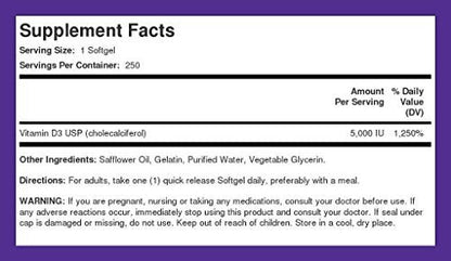Piping Rock Vitamin D3 5000 IU | 250 Softgels | High Potency Supplement | Non-GMO - Maple Wellness Supplements