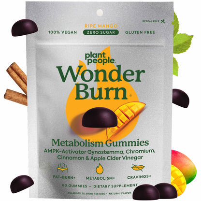 Plant People WonderBurn Metabolism & Cravings Control Gummies, Zero Sugar, Ripe Mango Flavor (60 Count) - Maple Wellness Supplements