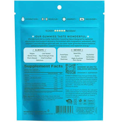 Plant People WonderHydrate Electrolyte Gummies – Vegan Hydration Supplement with Magnesium, Potassium, Zinc, Vitamin C & Himalayan Sea Salt – Zero Sugar Lychee (42 Count) - Maple Wellness Supplements