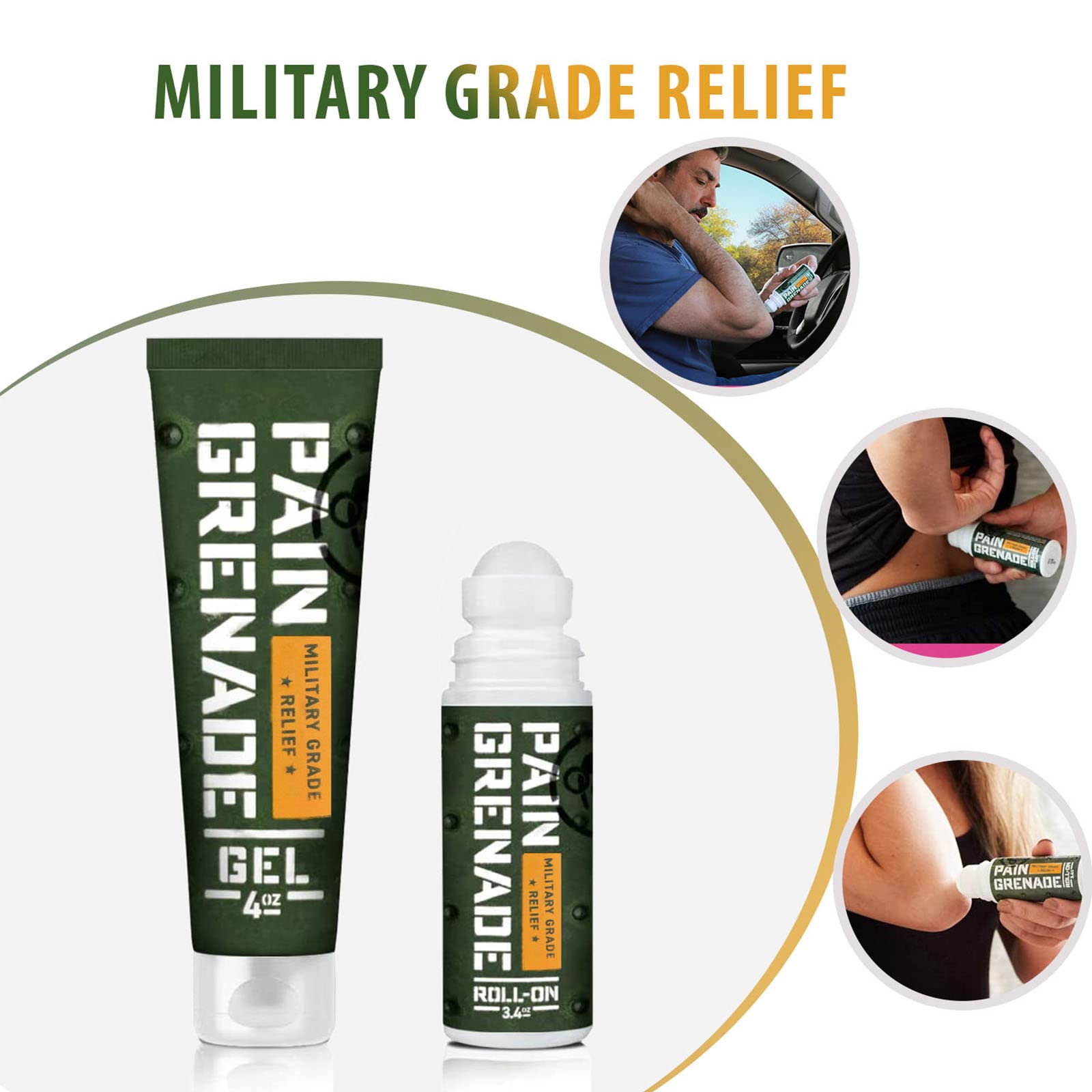 Plant Powered Roll-On Gel by Pain Grenade - Cooling and Warming Gel with Arnica, Menthol, Camphor, Glucosamine, and Other All Natural Botanicals - 3 - Pack - Maple Wellness Supplements