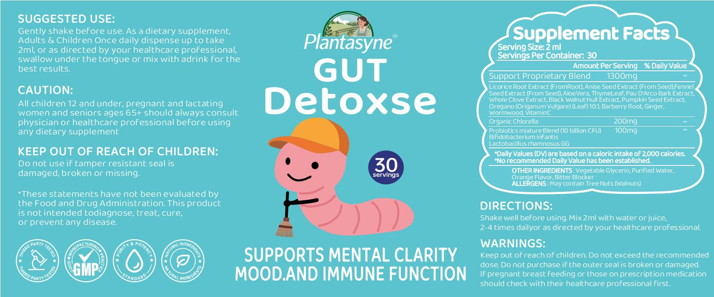 Plantasyne Herbal Gut Cleanse Drops with Black Walnut Hull & Barberry Root | Gentle Liquid Detox for Gut & Colon Support | for Adults & Kids|30 Servings - Maple Wellness Supplements