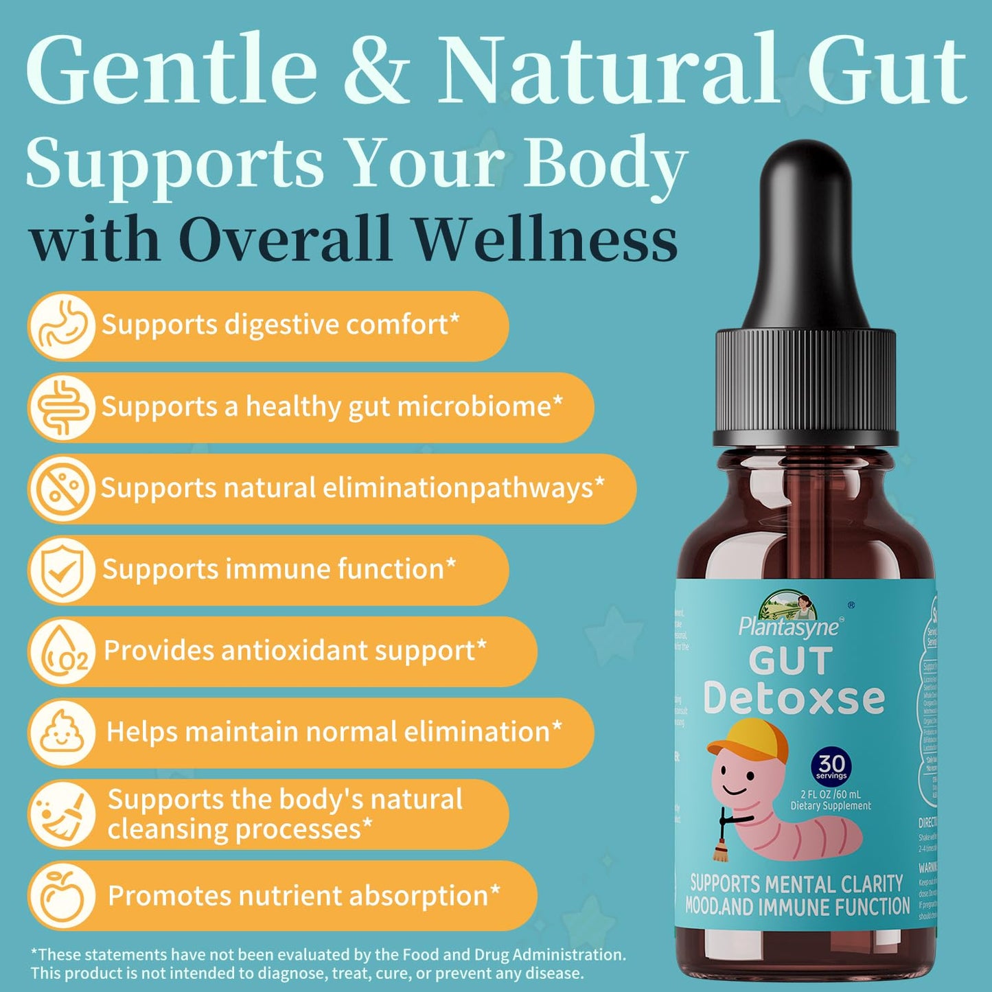 Plantasyne Herbal Gut Cleanse Drops with Black Walnut Hull & Barberry Root | Gentle Liquid Detox for Gut & Colon Support | for Adults & Kids|30 Servings - Maple Wellness Supplements