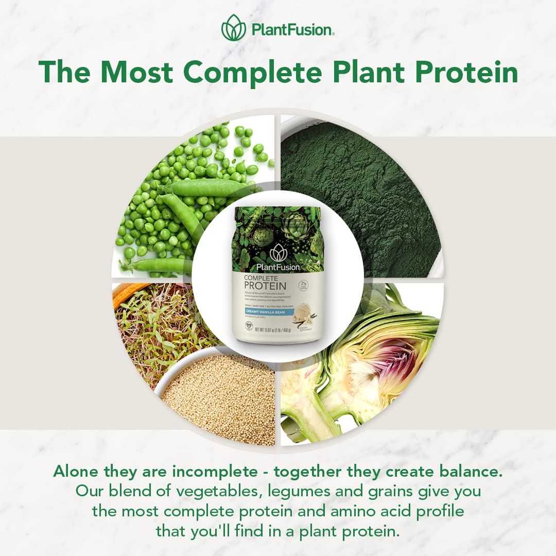 PlantFusion Complete Vegan Protein Powder - Plant Based Protein Powder With BCAAs, Digestive Enzymes and Pea Protein - Keto, Gluten Free, Soy Free, Non-Dairy, No Sugar, Non-GMO - Vanilla Bean 2 lb - Maple Wellness Supplements
