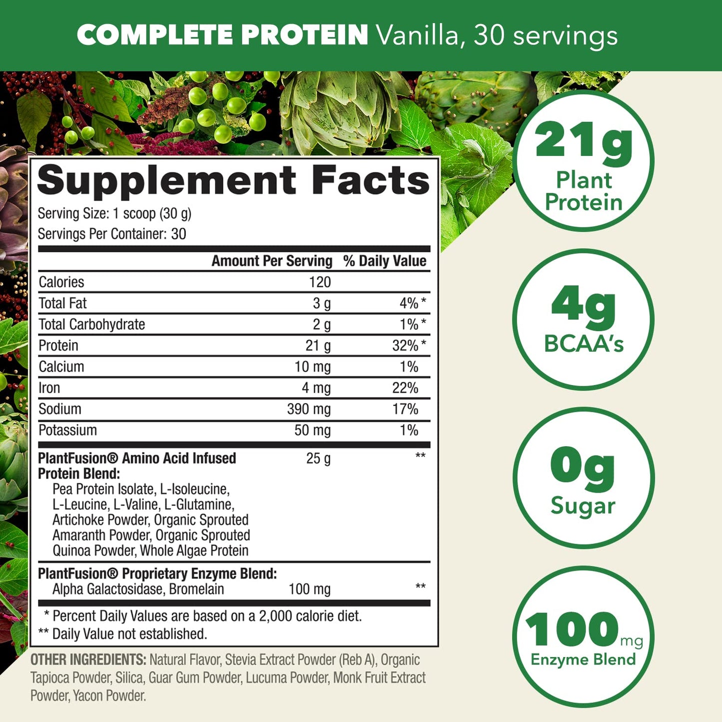 PlantFusion Complete Vegan Protein Powder - Plant Based Protein Powder With BCAAs, Digestive Enzymes and Pea Protein - Keto, Gluten Free, Soy Free, Non-Dairy, No Sugar, Non-GMO - Vanilla Bean 2 lb - Maple Wellness Supplements