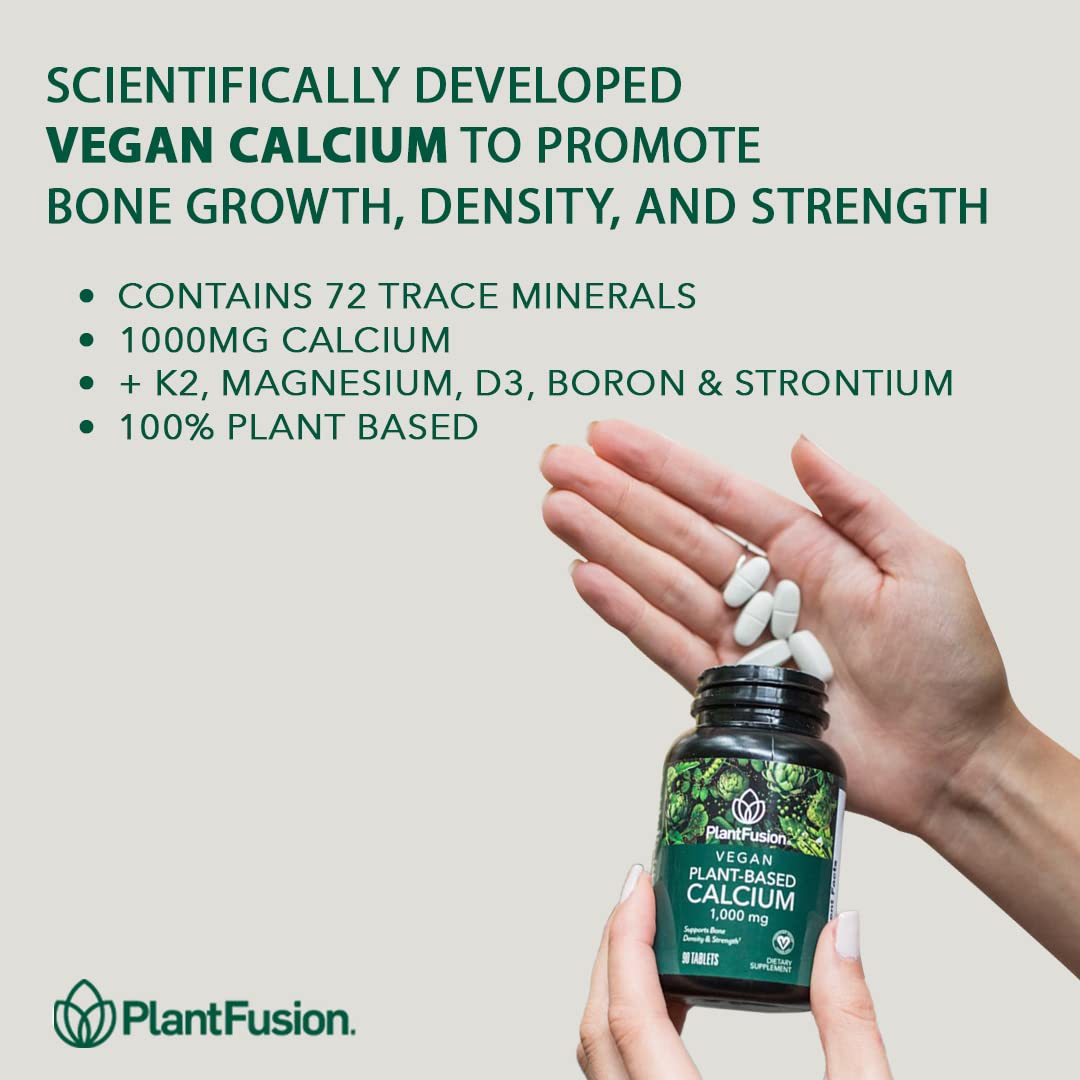 PlantFusion Vegan Calcium, Premium Plant Based Calcium (1000mg) Sourced from Icelandic Red Algae, Plus Magnesium, D3, K2 - Maple Wellness Supplements