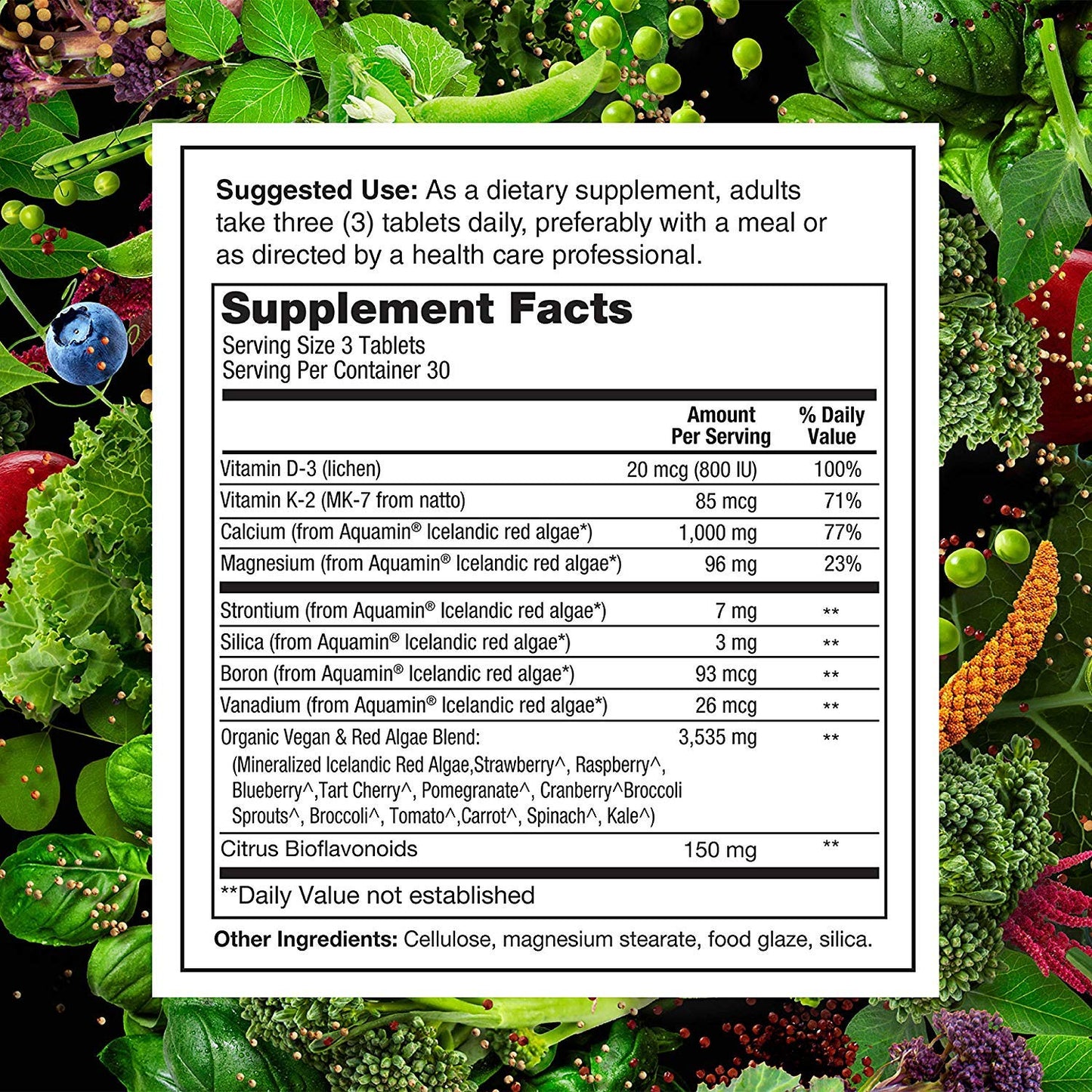 PlantFusion Vegan Calcium, Premium Plant Based Calcium (1000mg) Sourced from Icelandic Red Algae, Plus Magnesium, D3, K2 - Maple Wellness Supplements