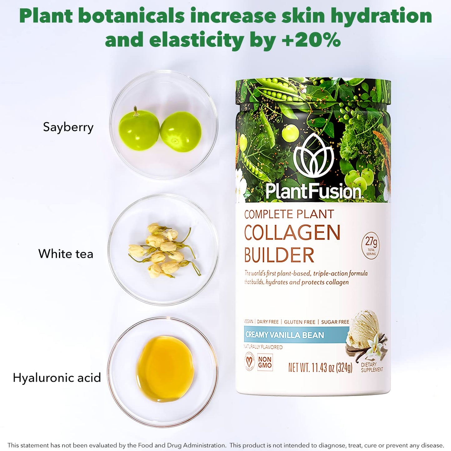 PlantFusion Vegan Collagen Powder - Plant Based Collagen Protein Powder For Muscle & Joints, Hair, Skin & Nails - Keto, Gluten Free, Soy Free, Non-Dairy, No Sugar, Non-GMO - Unflavored 10.58 oz - Maple Wellness Supplements