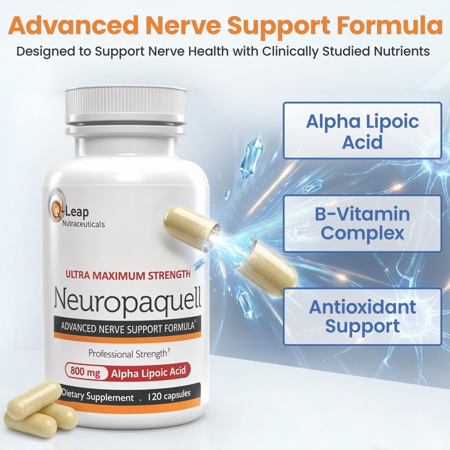 Platinum Health Alpha Lipoic Acid for Neuropathy Nerve Pain Support, Supplement, B Vitamins, L Arginine, All Natural Maximum Strength Neuropaquell for Discomfort in Feet, Hand, Toes,120 Capsules,800mg - Maple Wellness Supplements