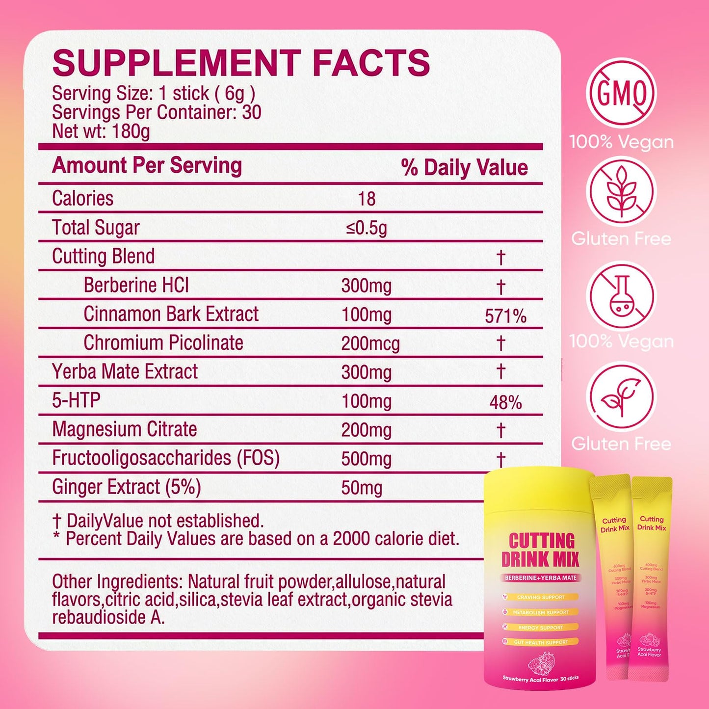 PlocoXe Cutting Drink Mix with Berberine, Chromium, 5-HTP, Yerba Mate & Magnesium - Dual-Action Craving & Gut Health | Strawberry Acai Flavor,Vegan, - Maple Wellness Supplements
