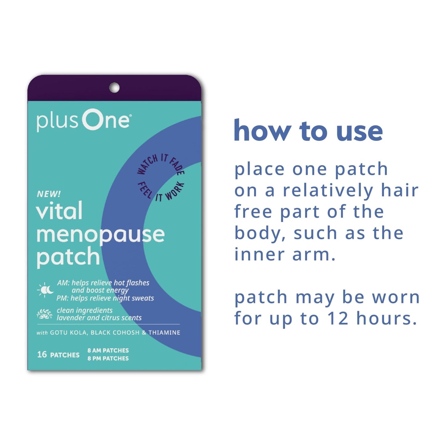 plusOne Vital Menopause Patches AM & PM – Hot Flash & Night Sweat Support – Promotes Energy & Sleep – Herbal Arjuna Daily Patches – 16ct - Maple Wellness Supplements