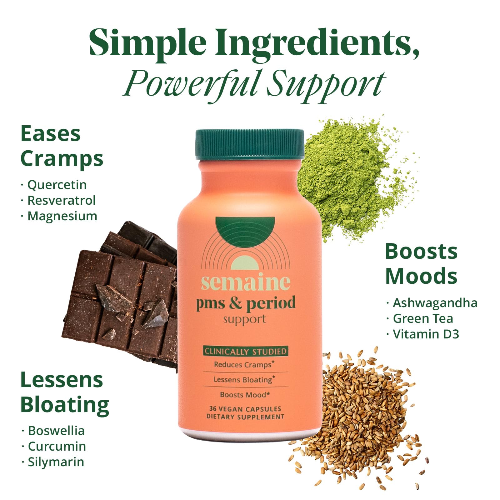PMS & Period Relief - Menstrual Cramp Relief: No More Period Cramps, Mood Swings, or Bloating. PMS Supplement for Happy Hormones and Period Relief. (40 Count) - Maple Wellness Supplements