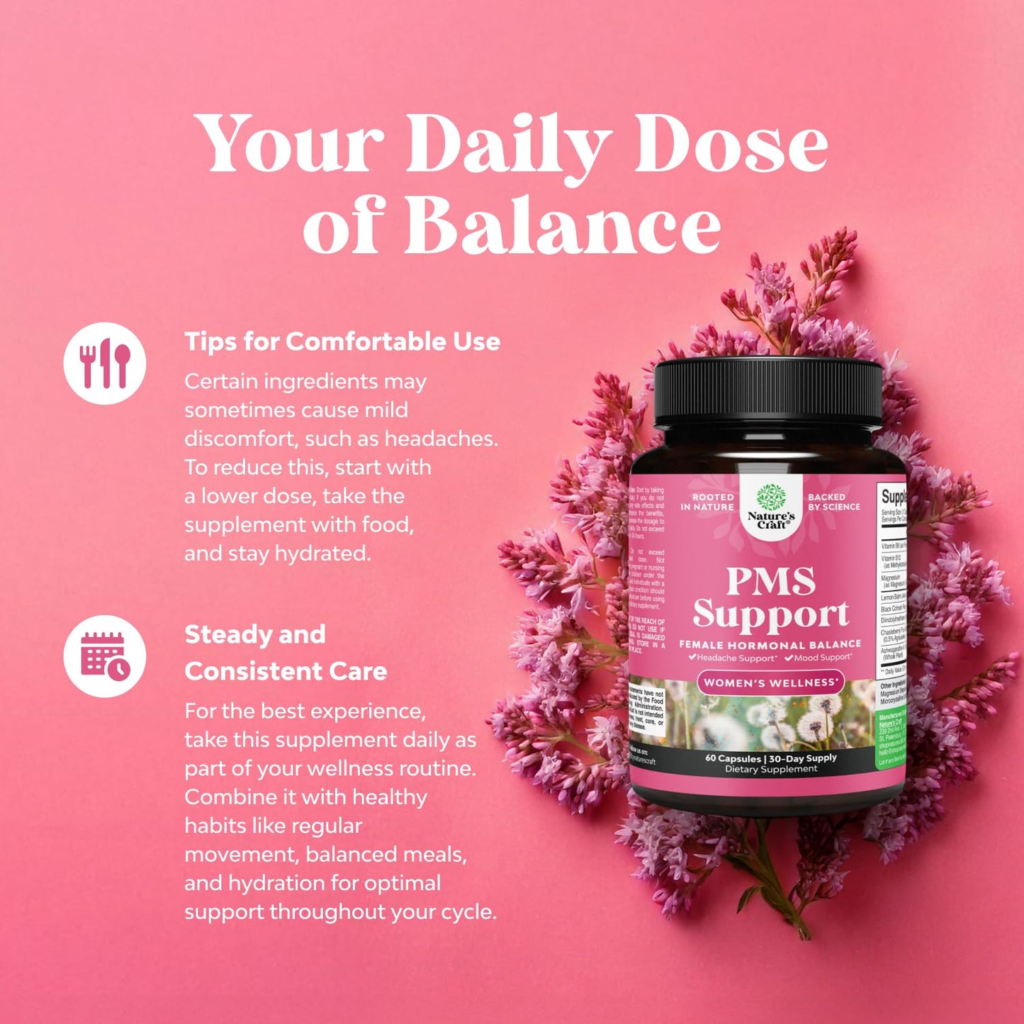 PMS Support Supplement for Women – Hormone Balance for Women & Menstrual Discomfort with DIM, Chasteberry, Black Cohosh & Ashwagandha - for Period Cramps Ease, Menopause Bloating, Mood Swing – 60 Ct - Maple Wellness Supplements