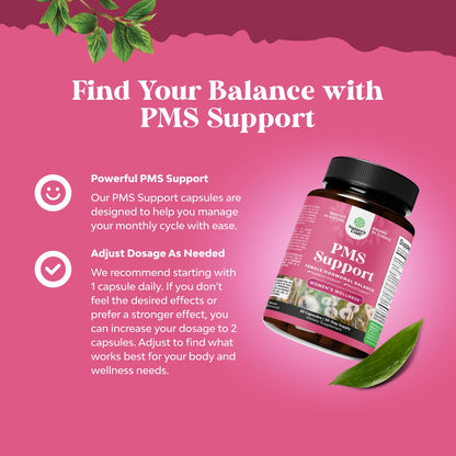PMS Support Supplement for Women – Hormone Balance for Women & Menstrual Discomfort with DIM, Chasteberry, Black Cohosh & Ashwagandha - for Period Cramps Ease, Menopause Bloating, Mood Swing – 60 Ct - Maple Wellness Supplements