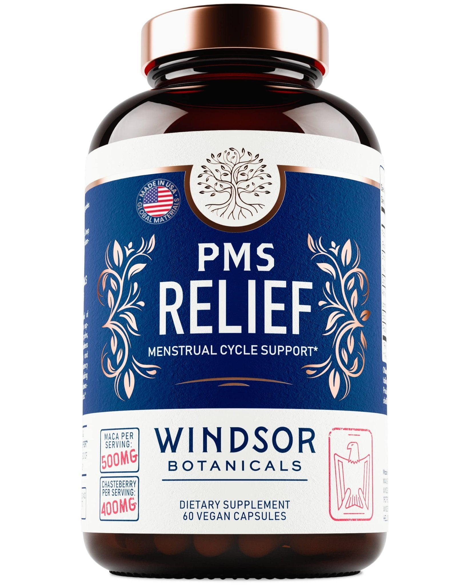 PMS Support Supplement for Women with Chasteberry, Maca Root, Ashwagandha - Period Relief, Bloating Relief for Women, Mood Support, Hormone Balance Herbal Supplements - 30 Day, 60 Vegan Capsules - Maple Wellness Supplements