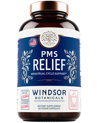 PMS Support Supplement for Women with Chasteberry, Maca Root, Ashwagandha - Period Relief, Bloating Relief for Women, Mood Support, Hormone Balance Herbal Supplements - 30 Day, 60 Vegan Capsules - Maple Wellness Supplements