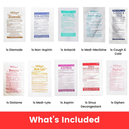 Pocket RX Mini Travel Medicine Kit – TSA-Approved First Aid Pouch with 10 Essential OTC Medications for Headache, Pain, Allergy, Upset Stomach & More – Compact, USA Made (17 Tablets) - Maple Wellness Supplements