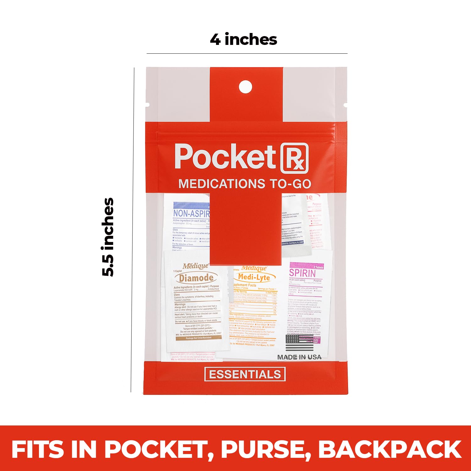 Pocket RX Mini Travel Medicine Kit – TSA-Approved First Aid Pouch with 10 Essential OTC Medications for Headache, Pain, Allergy, Upset Stomach & More – Compact, USA Made (17 Tablets) - Maple Wellness Supplements