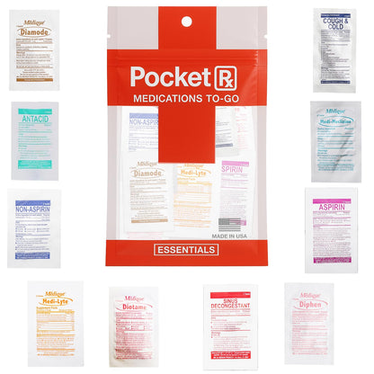 Pocket RX Mini Travel Medicine Kit – TSA-Approved First Aid Pouch with 10 Essential OTC Medications for Headache, Pain, Allergy, Upset Stomach & More – Compact, USA Made (17 Tablets) - Maple Wellness Supplements