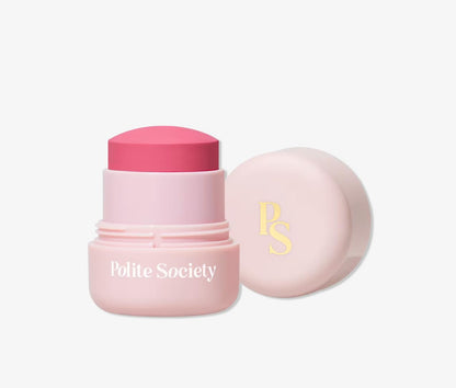 Polite Society Polite Pops Powder Blush Stick, Hybrid Cream to Powder Formula, Buildable Color with Coastal Plant and Vitamin E, London true pink - Maple Wellness Supplements