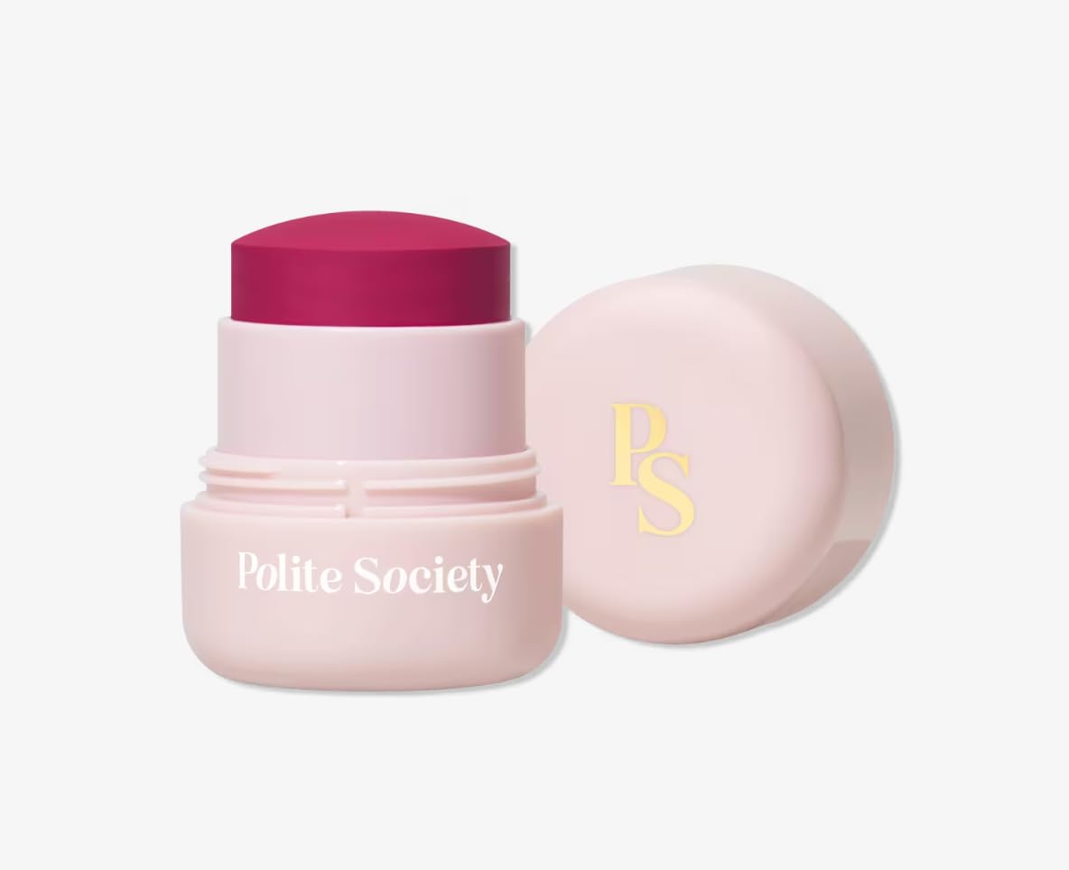 Polite Society Polite Pops Powder Blush Stick, Hybrid Cream to Powder Formula, Buildable Color with Coastal Plant and Vitamin E, Milan bright berry - Maple Wellness Supplements