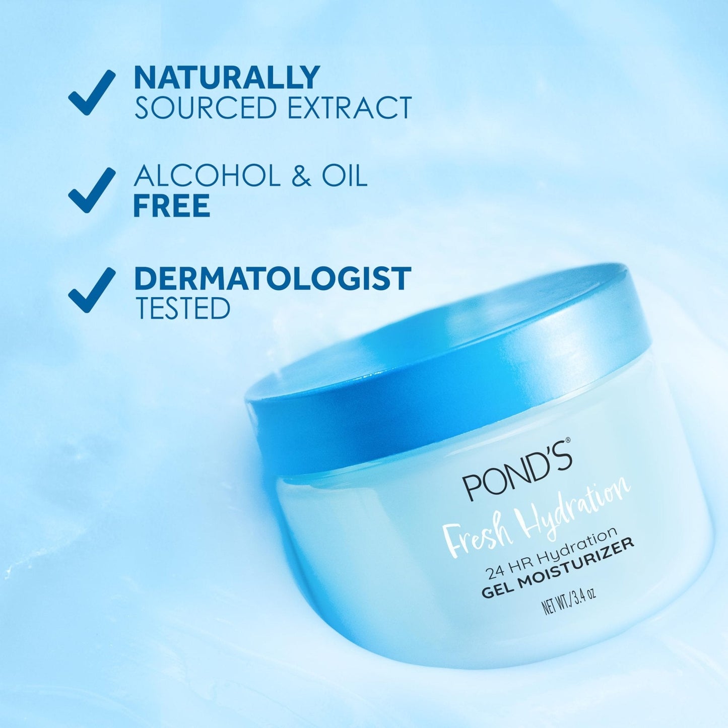 POND’S Fresh Hydration Gel Moisturizer – 24 HR Hydration with Vitamin E, Hyaluronic Acid & Vitamin B3 – Alcohol & Oil - Maple Wellness Supplements