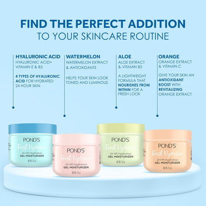POND’S Fresh Hydration Gel Moisturizer – 24 HR Hydration with Vitamin E, Hyaluronic Acid & Vitamin B3 – Alcohol & Oil - Maple Wellness Supplements