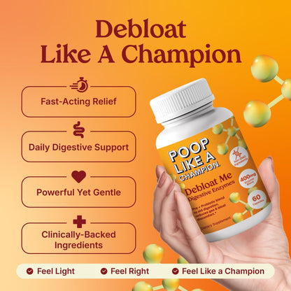 Poop Like a Champion Bloating Relief Digestive Enzymes, Probiotic Powered Capsules to Support Digestive Health and Gas Relief, 60 Capsules - Maple Wellness Supplements