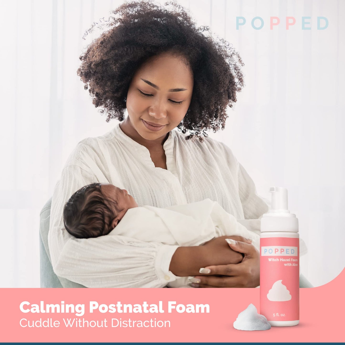 POPPED Witch Hazel Foam with Aloe (5 fl oz) | Perineal Healing Foam for Postpartum Care | Relieves Pain, Hemorrhoids, and Swelling After Birth | Postpartum Essential - Maple Wellness Supplements