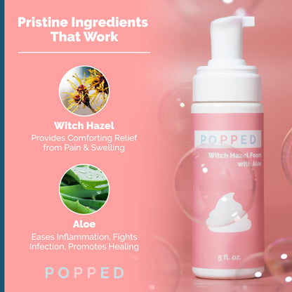 POPPED Witch Hazel Foam with Aloe (5 fl oz) | Perineal Healing Foam for Postpartum Care | Relieves Pain, Hemorrhoids, and Swelling After Birth | Postpartum Essential - Maple Wellness Supplements