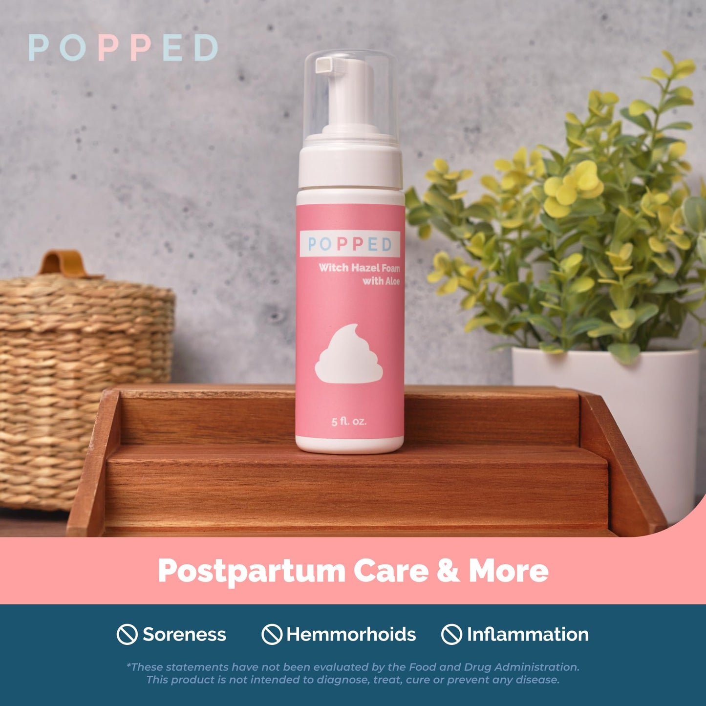 POPPED Witch Hazel Foam with Aloe (5 fl oz) | Perineal Healing Foam for Postpartum Care | Relieves Pain, Hemorrhoids, and Swelling After Birth | Postpartum Essential - Maple Wellness Supplements