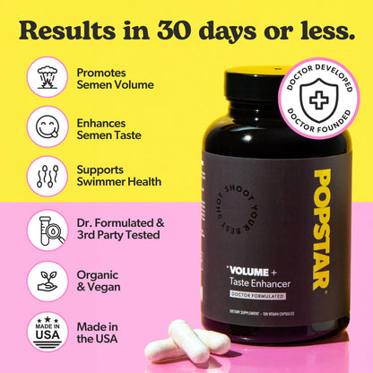 POPSTAR Labs Semen Volume Booster - Men's Semen Health & Fertility Supplement - Doctor Formulated to Increase Load Volume - Made in USA - Non-GMO, Organic - Maple Wellness Supplements