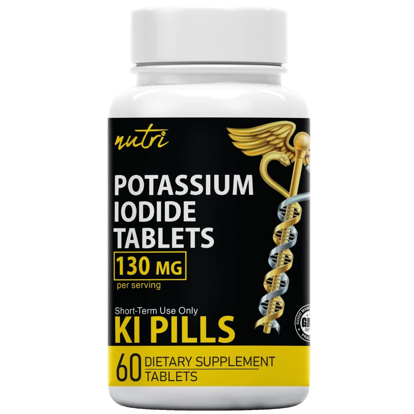 Potassium Iodide Tablets 130 mg - (60 Tablets) 10 Year Shelf-Life EXP 2034 to 2035 - Ki Pills - Yoduro de potasio - Nutri Supplements - 3rd Party Tested - Maple Wellness Supplements