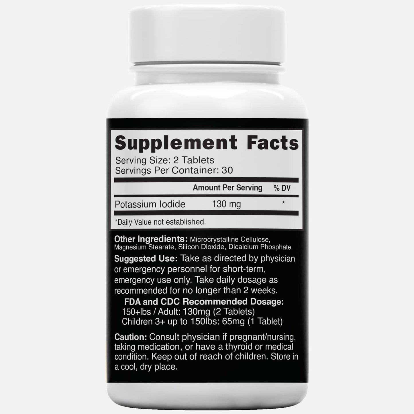 Potassium Iodide Tablets 130 mg (Pack of 2) - (120 Tablets) 10 Year Shelf-Life EXP 2034 to 2035 - Ki Pills - Yoduro de potasio - Nutri Supplements - Maple Wellness Supplements
