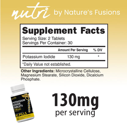 Potassium Iodide Tablets 130 mg (Pack of 2) - (120 Tablets) 10 Year Shelf-Life EXP 2034 to 2035 - Ki Pills - Yoduro de potasio - Nutri Supplements - Maple Wellness Supplements