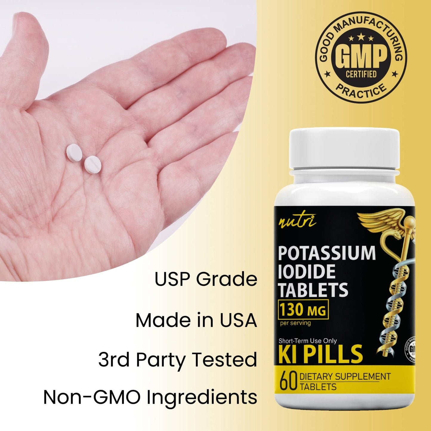Potassium Iodide Tablets 130 mg (Pack of 2) - (120 Tablets) 10 Year Shelf-Life EXP 2034 to 2035 - Ki Pills - Yoduro de potasio - Nutri Supplements - Maple Wellness Supplements