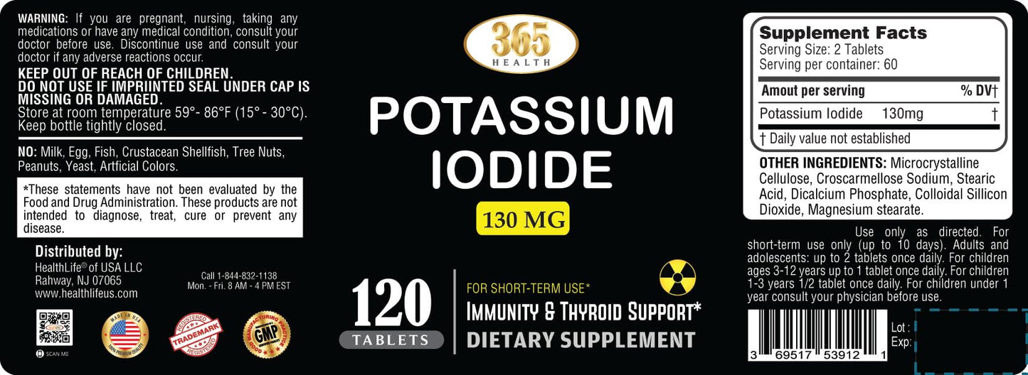 Potassium Iodide130 mg - KI Tablets- Potassium130 mg - USA Made Potassium Iodine Pills YODO Naciente - Maple Wellness Supplements