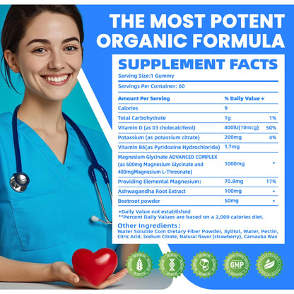 Potassium Magnesium Gummies,Potassium Supplement w/Ashwagandha,High Absorption Magnesium Glycinate,B6,D3,Potassium Citrate for Leg Cramps,Muscle,Electroyte for Adults Kids,Sugar-Free, 60 Gummies - Maple Wellness Supplements