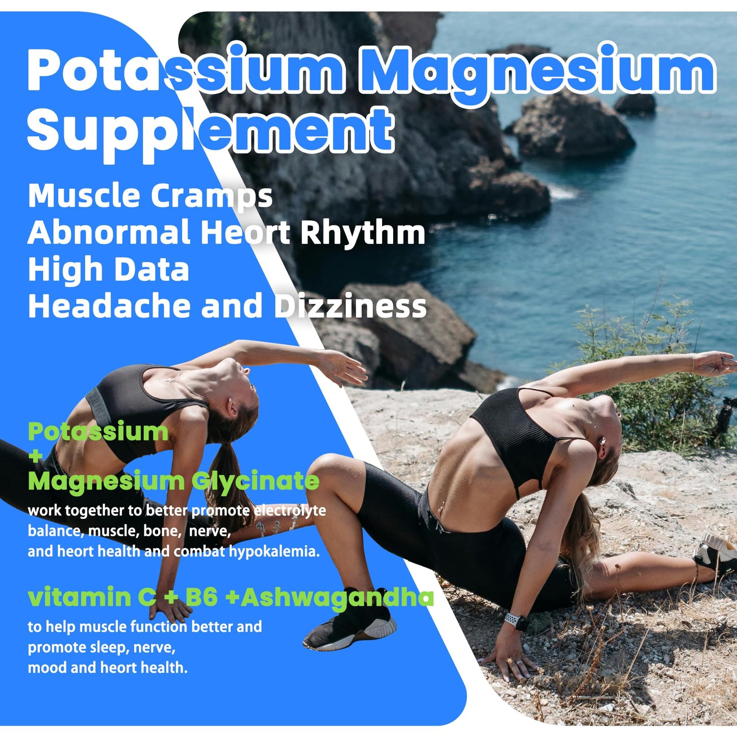 Potassium Magnesium Gummies,Potassium Supplement w/Ashwagandha,High Absorption Magnesium Glycinate,B6,D3,Potassium Citrate for Leg Cramps,Muscle,Electroyte for Adults Kids,Sugar-Free, 60 Gummies - Maple Wellness Supplements