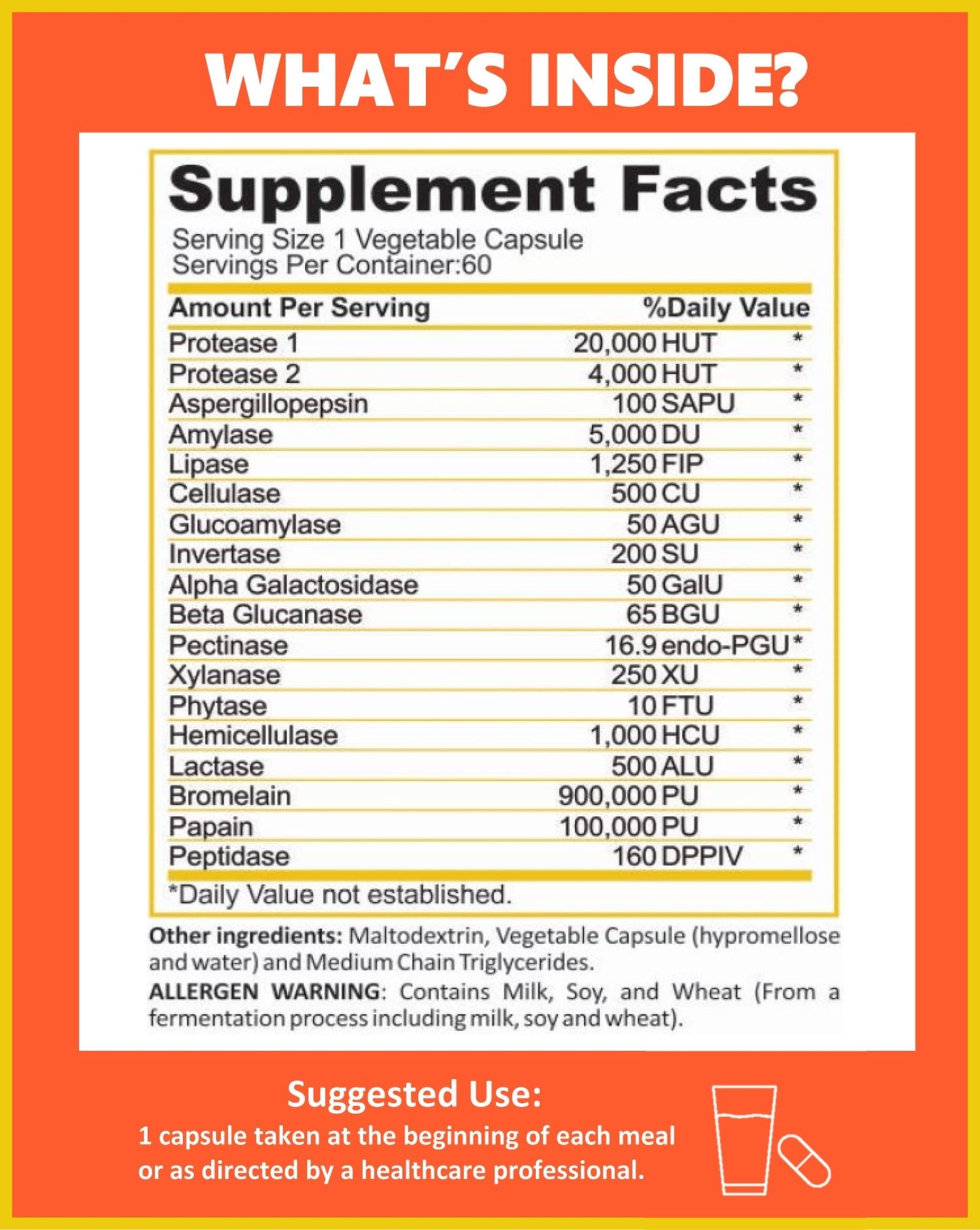 Potent Garden Digestive Enzymes -18 Plant Based Enzymes with amylase lipase bromelain Protease lactase & Other Enzymes - One Pre Meal Pill Supports Healthy - Maple Wellness Supplements