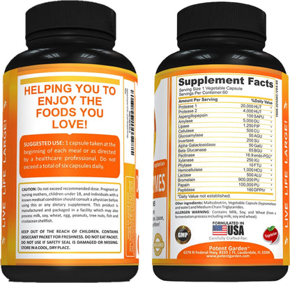 Potent Garden Digestive Enzymes -18 Plant Based Enzymes with amylase lipase bromelain Protease lactase & Other Enzymes - One Pre Meal Pill Supports Healthy - Maple Wellness Supplements