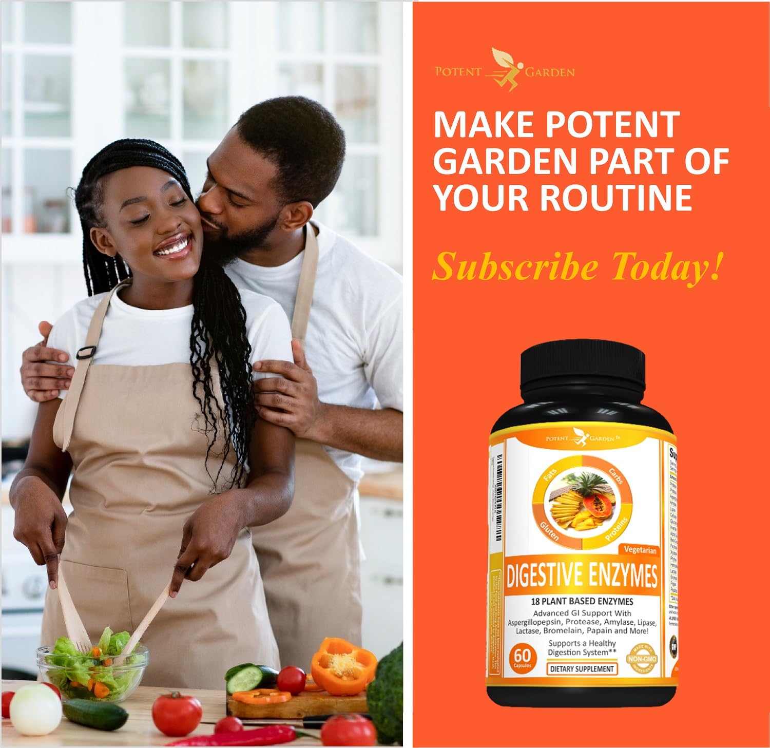 Potent Garden Digestive Enzymes -18 Plant Based Enzymes with amylase lipase bromelain Protease lactase & Other Enzymes - One Pre Meal Pill Supports Healthy - Maple Wellness Supplements
